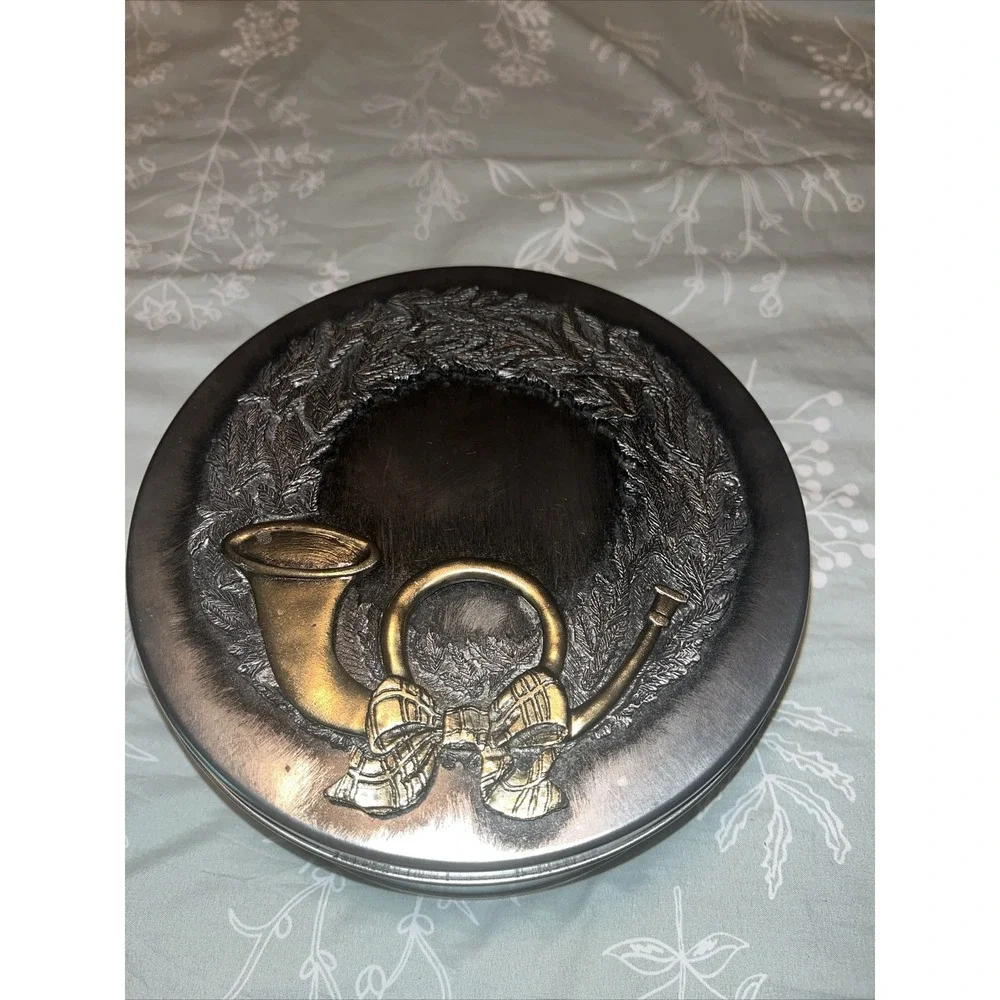 VTG Metzke Pewter Accent‎ Christmas Wreath , Horn ,Cookie Tin, 8